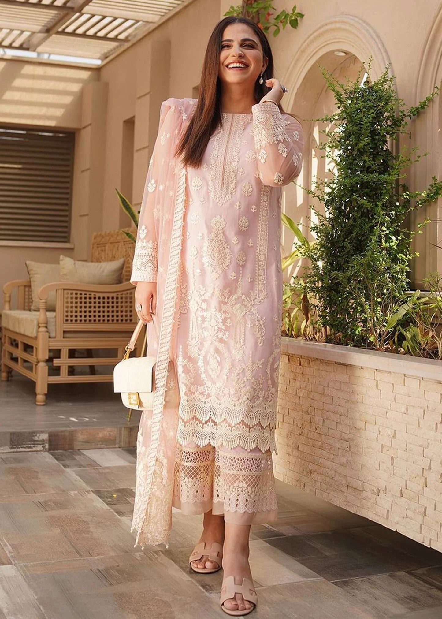 Faiza Saqlain Luxury Lawn Embroidered 3 Pcs Suit Unstitched