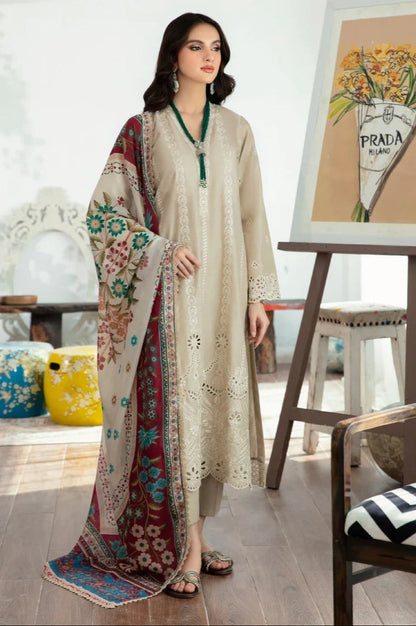 MARIA.B Lawn Chickenkari Embroidered With Diamond  Dupatta 3 Pcs Suit