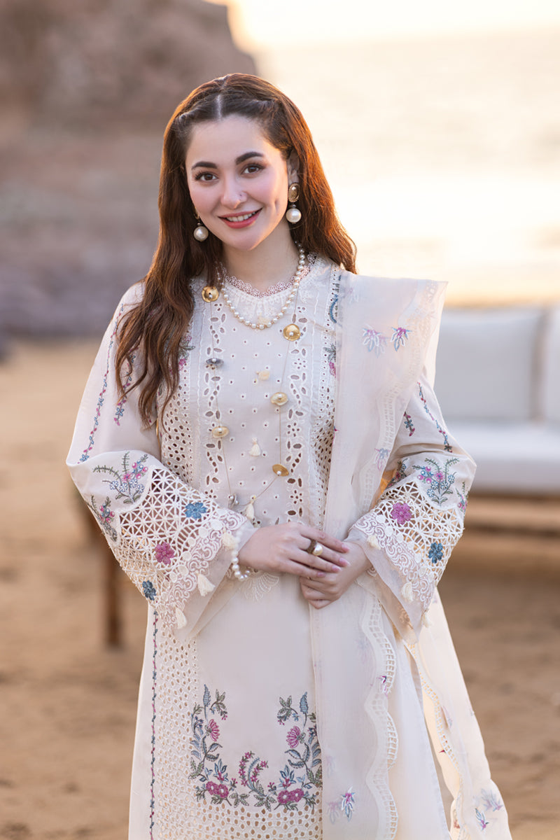 QALAMKAR - 3PCs Lawn Embroidered Shirt With Organza Cutwork Embroidered Dupatta And Trouser