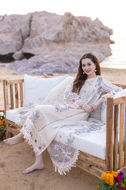 QALAMKAR - 3PCs Lawn Embroidered Shirt With Organza Cutwork Embroidered Dupatta And Trouser