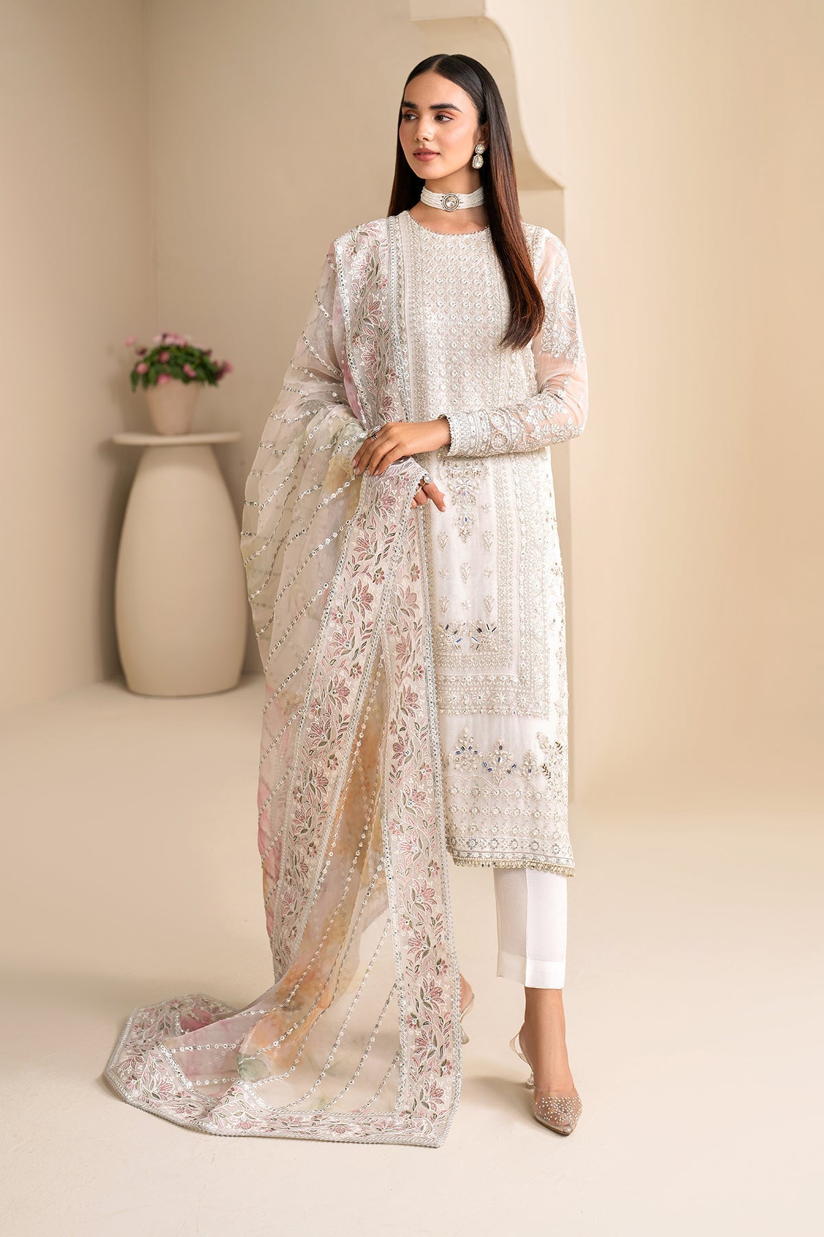 Unstitched Embroidered Chiffon 3 Pcs Suit