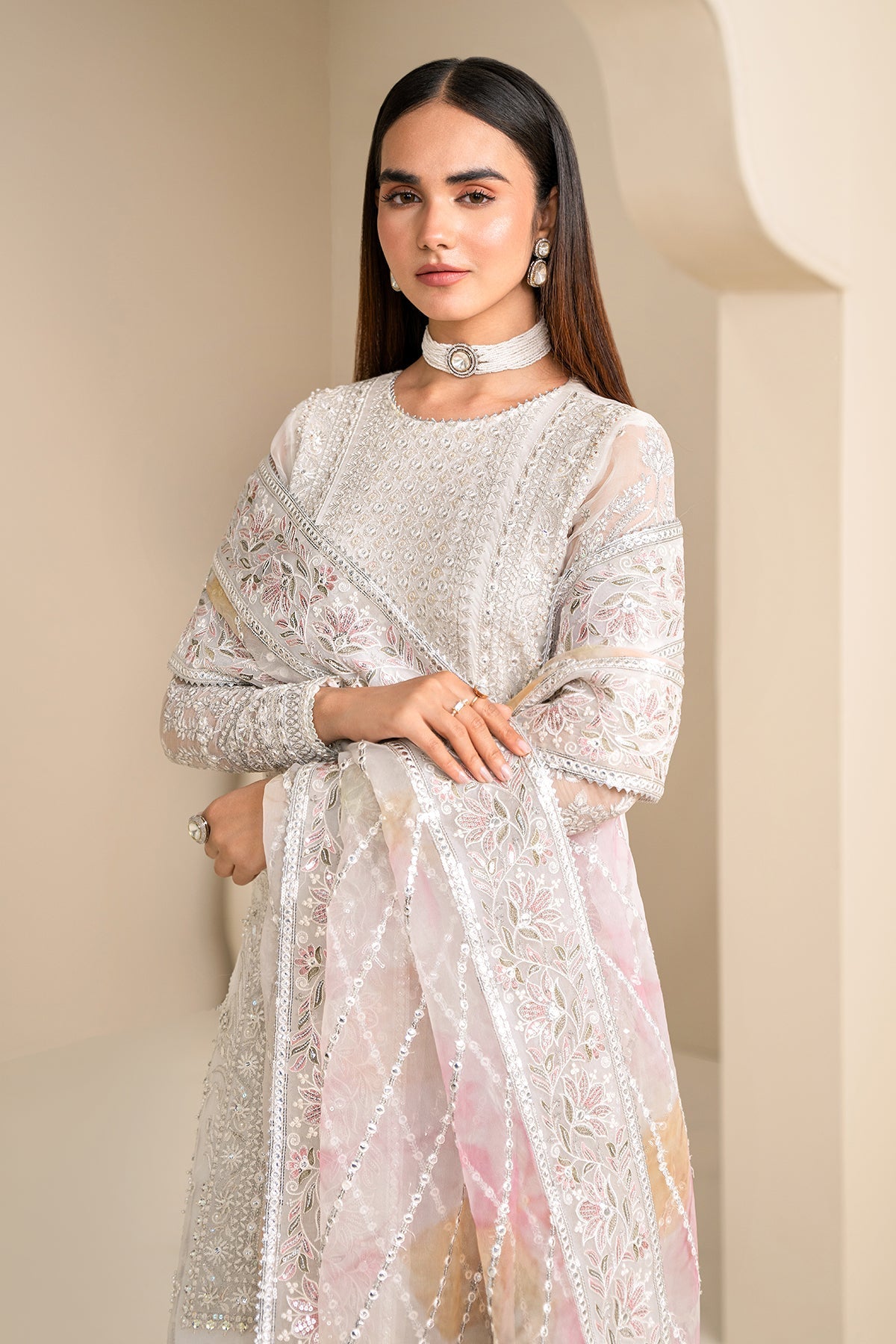 Unstitched Embroidered Chiffon 3 Pcs Suit