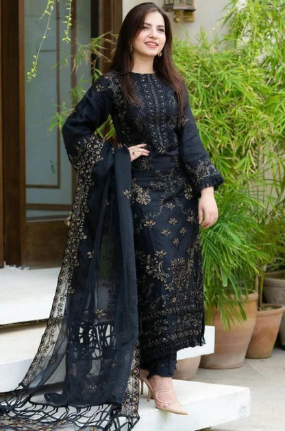 Fully Embroidered Lawn Dress with Organza Dupatta 3 Pcs Suit