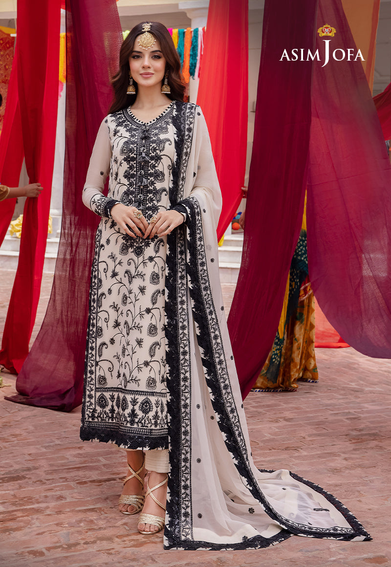 Asim Jofa Embroidered Chiffon Unstitched Suit 3 Pcs Suit