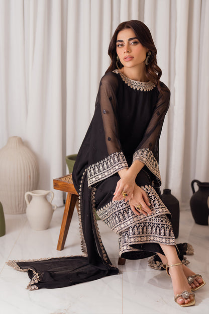 AZURE Midnight Elegance Fabric Chiffon Embroidered 3 Pcs Suit