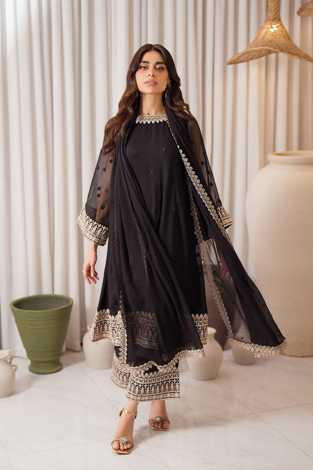 AZURE Midnight Elegance Fabric Chiffon Embroidered 3 Pcs Suit