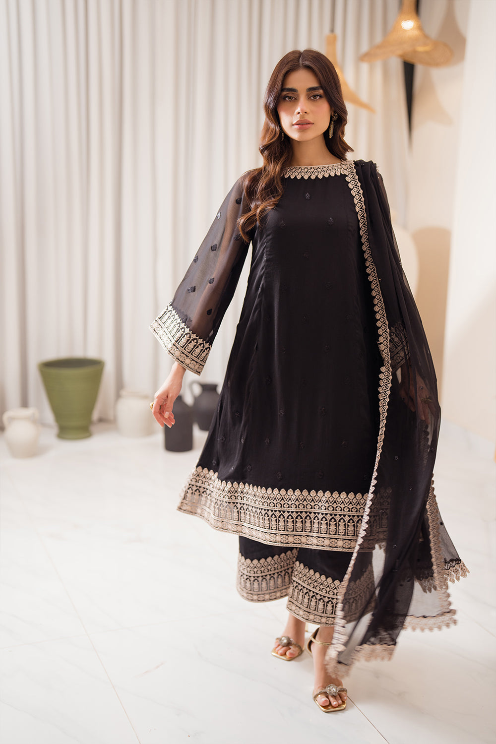 AZURE Midnight Elegance Fabric Chiffon Embroidered 3 Pcs Suit