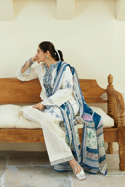 ZAHRA SHAHJAHAN- Luxury Embroidered Lawn with Digital Dimond Print Dupatta 3 Pcs Suit