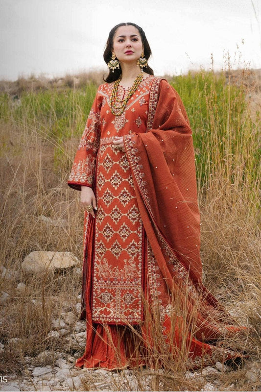 Qalamkar Embroidered Lawn Suits Unstitched 3 Pcs Suit