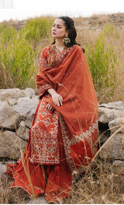 Qalamkar Embroidered Lawn Suits Unstitched 3 Pcs Suit