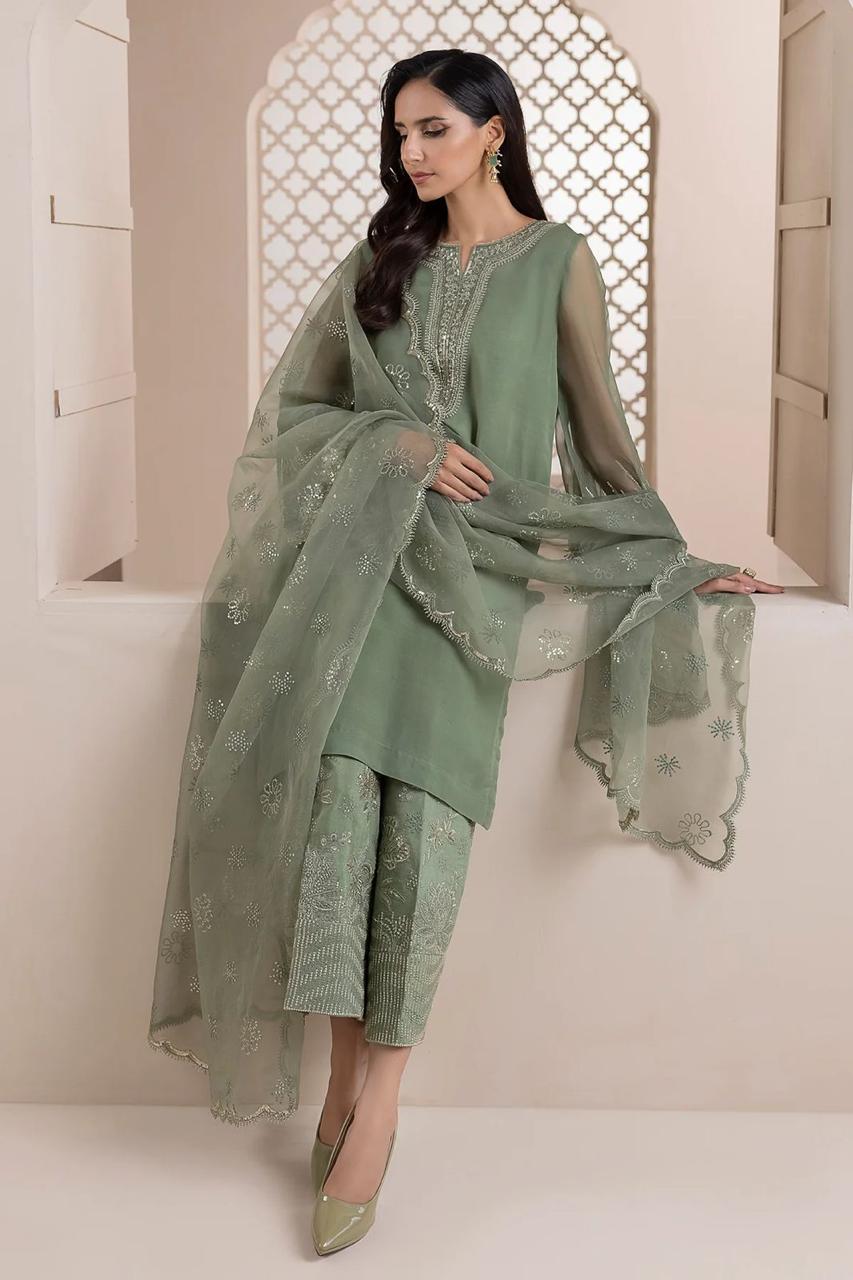 BAROQUE-Green-Organza 3 Pcs Suit