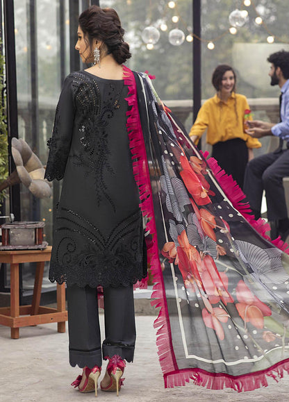 MUSHQ Black Luxury Embroidered Lawn Chikankari 3 Pcs Suit